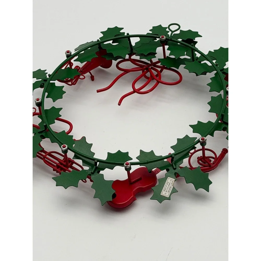 Midwest Importers Metal Christmas Wreath Musical Instruments Holly Green Red 10